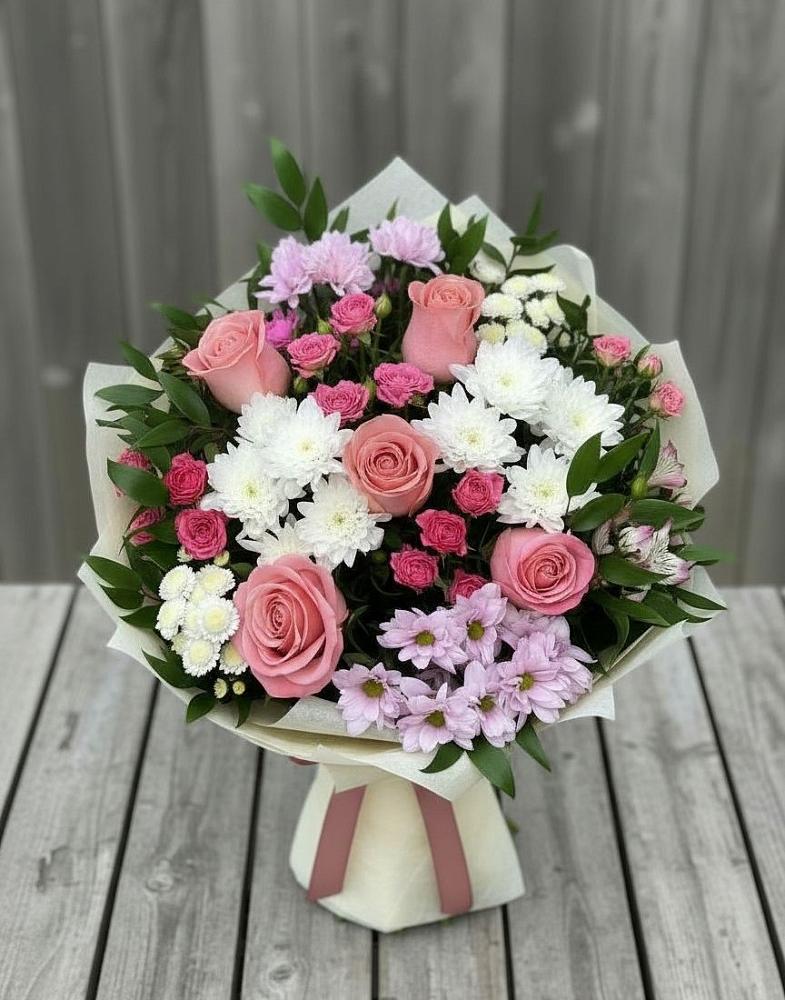 Букет цветов из: Альстромерии, Гвоздики, Розы и Хризантемы в Ишеевке