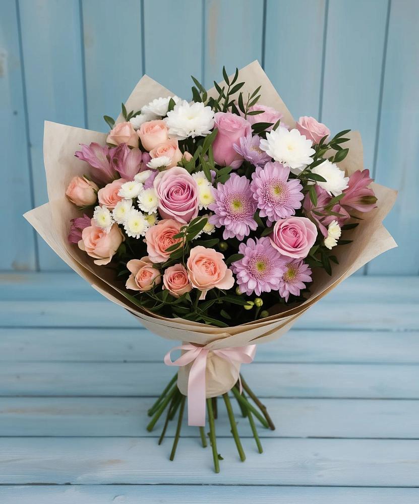 Букет цветов из: Хризантемы, Розы и Альстромерии в Ишеевке