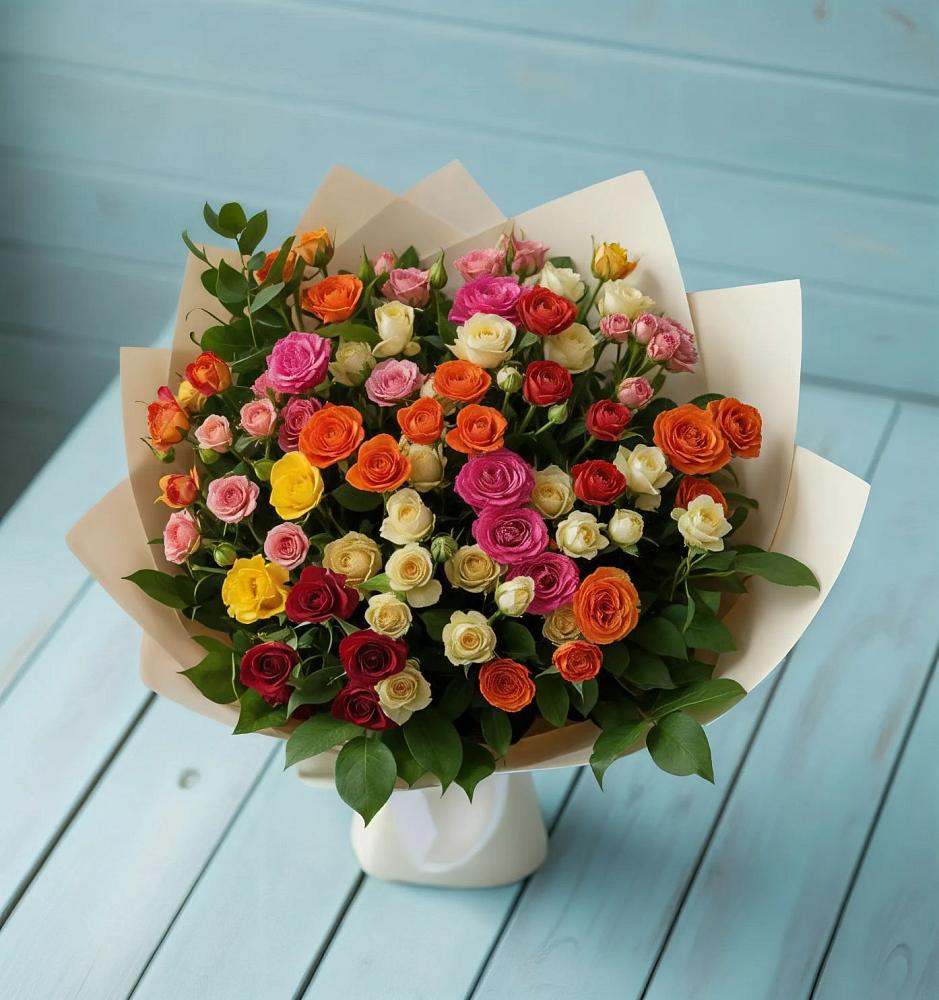 Букет Микс из разноцветных кустовых роз в Ишеевке