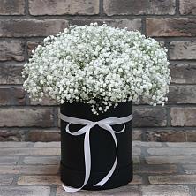 Цветочная композиция из Гипсофила в шляпной коробке в Ишеевке