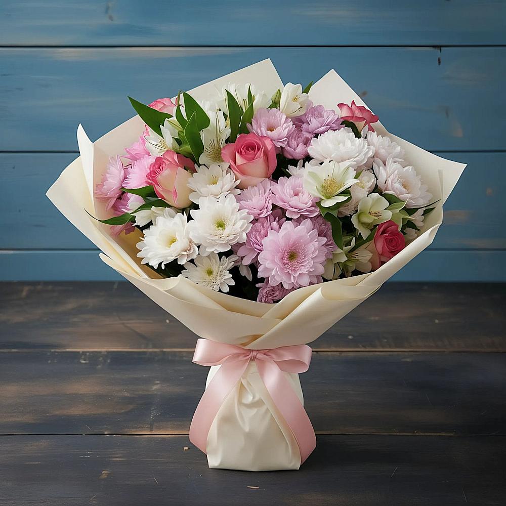 Букет цветов из: Хризантемы, Альстромерии и Розы в Ишеевке